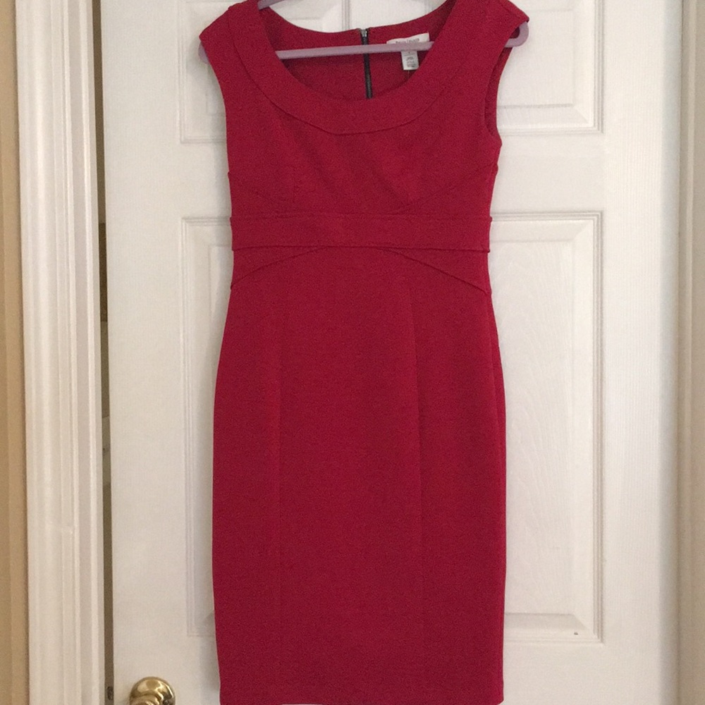 Red fitted tea length dress